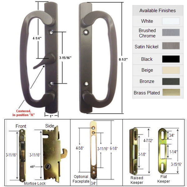 Sliding Glass Patio Door Handle Kit with Mortise Lock and Keepers, A-Position, Bronze, Non-Keyed