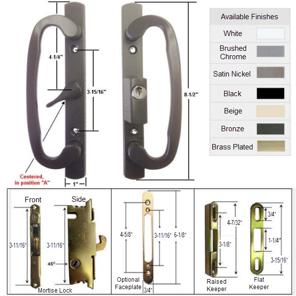Sliding Glass Patio Door Handle Kit with Mortise Lock and Keepers, A-Position, Bronze, Keyed