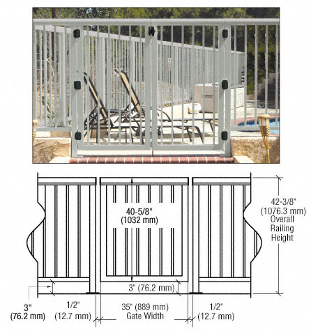 CRL Agate Gray 36" 200 Series Aluminum Railing System Gate With Picket for 1/4" to 3/8" Glass