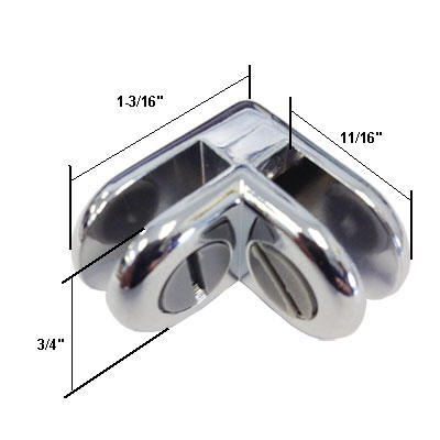 Chrome 2-Way Metal Glass Display Connector for 1/8", 3/16" and 7/32" Glass