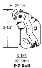 3/4" Nylon Wardrobe Roller, 1/2" Offset for E-Z Roll