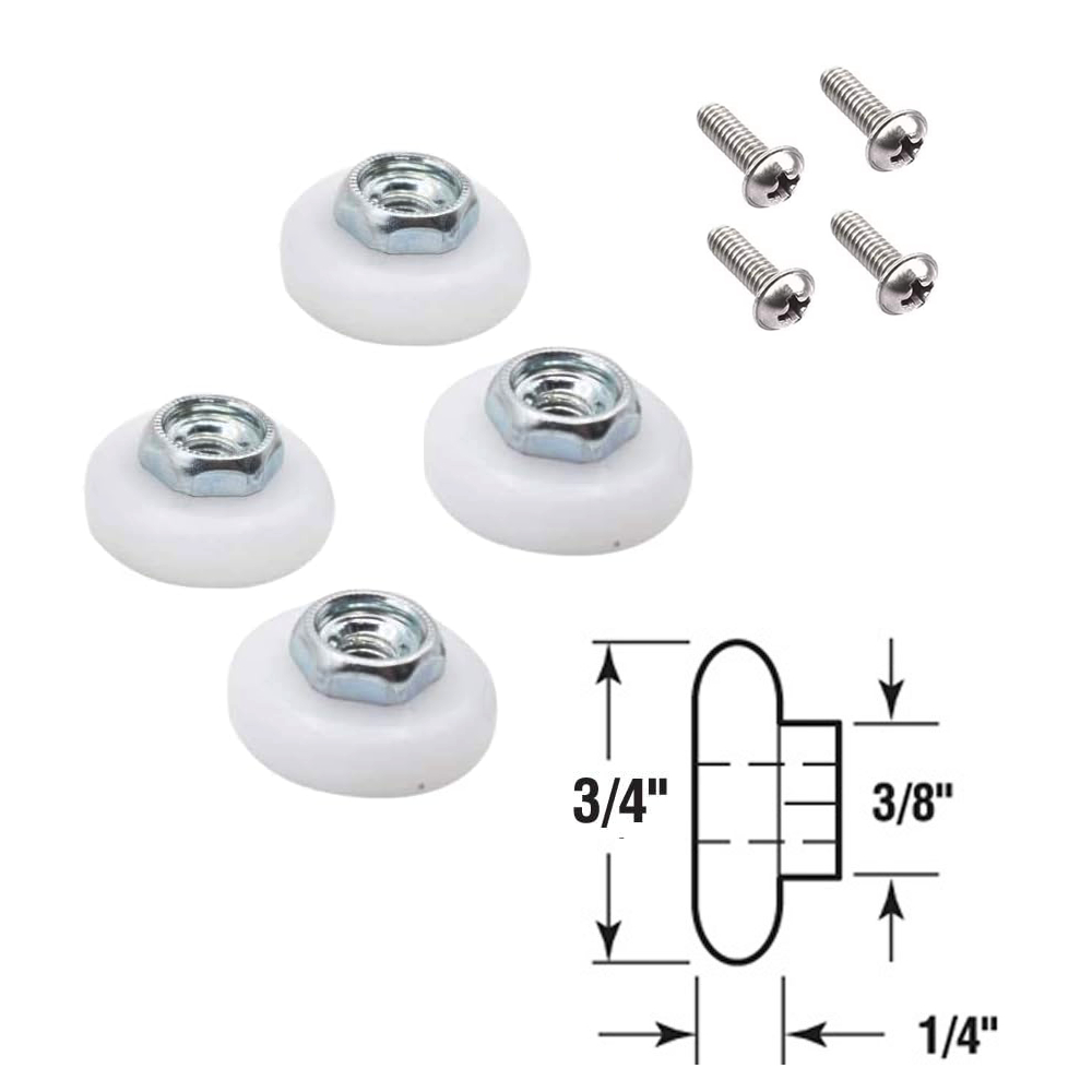 Gordon Glass&#174; Sliding Tub and Shower Door Replacement Rollers, 3/4" Oval, B.B.; Threaded Hex Hub - 4 Pack