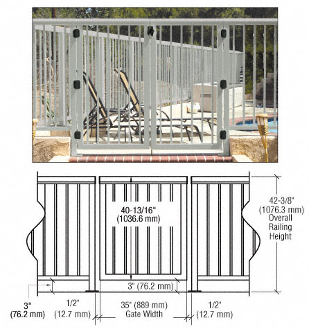 CRL Agate Gray 36" 350 Series Aluminum Railing System Gate With Picket for 1/4" to 3/8" Glass