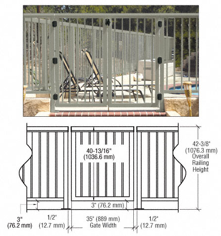 CRL Beige Gray 36" 350 Series Aluminum Railing System Gate With Picket for 1/4" to 3/8" Glass