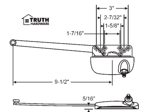 STB Ellipse Style Left Hand White 9-1/2" Sill Mounted Single Arm Operators