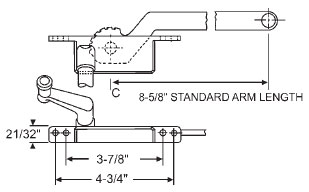 STB Casement Window Operator, Left Hand, Face Mount, Aluminum, 8-5/8" Long Arm