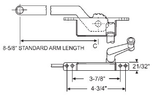 STB Casement Window Operator, Right Hand, Face Mount, Aluminum, 8-5/8" Long Arm