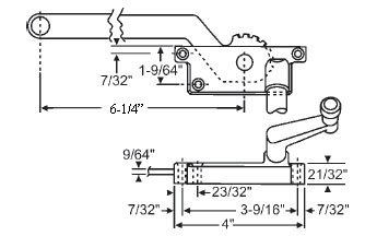 STB Casement Window Operator, Right Hand, Square Style, 6-1/4" Arm, Beige *MADE-TO-ORDER*