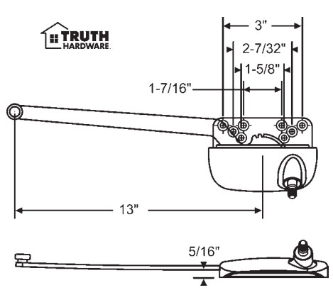 STB Casement Window Operator, Left Hand, Sill Mount, Single Arm, White - 13-1/2"