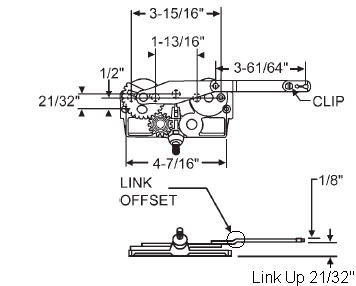 STB Casement Window Operator, Left Hand, Mechanism Only, Dyad, Link Offset Up, Clip on Top