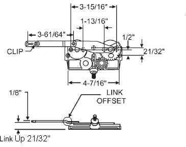 STB Casement Window Operator, Right Hand, Mechanism Only, Dyad, Link Offset Up, Clip on Top
