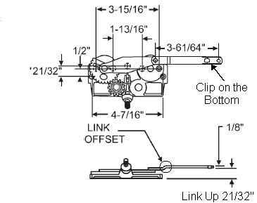 STB Casement Window Operator, Left Hand, Mechanism Only, Dyad, Link Offset Up, Clip on Bottom