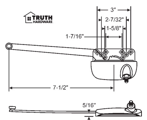 STB Casement Window Operator, Left Hand, Sill Mount, Single Arm, White - 7-1/2"