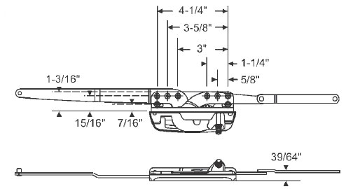 STB Casement Window Operator, Right Hand, Sill Mounted, Dual Arm, One Arm Split, Encore, 39/64" Offset
