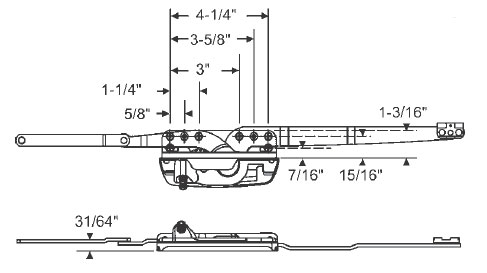 STB Casement Window Operator, Left Hand, Sill Mounted, Low Profile, Dual Arm, One Arm Split, Encore, 39/64" Offset