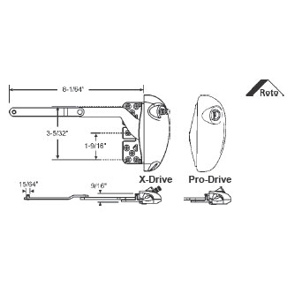 STB Sill Mounted Casement Window Operator, Split Arm, X-Drive, Right Hand, White