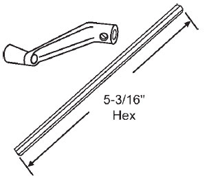STB Window Operator Handle and Shaft, Crank Type, Mill, 5/16" Hex