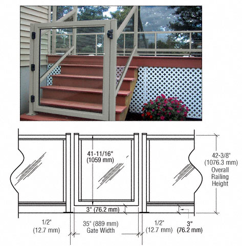 CRL Agate Gray 36" 300 Series Aluminum Railing System Gate for 1/4" to 3/8" Glass