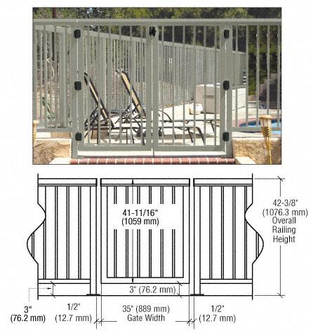 CRL Beige Gray 36" 300 Series Aluminum Railing System Gate With Picket for 1/4" to 3/8" Glass