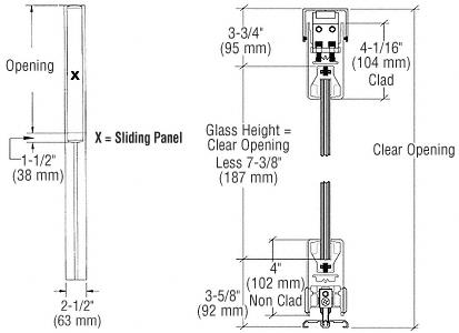 CRL Satin Brass X-/-X Format Sliding Door Entrance System - 4" Top and Bottom Square Rail