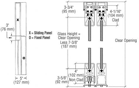 CRL Satin Brass XO/OX Format Sliding Door Entrance System - 4" Top and Bottom Square Rail