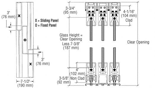 CRL Satin Anodized XOX Format Sliding Door Entrance System - 4" Top and Bottom Square Rail
