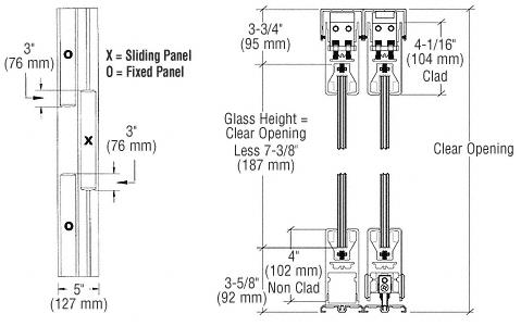 CRL Dark Bronze Anodized OXO Format Sliding Door Entrance System - 4" Top and Bottom Square Rail
