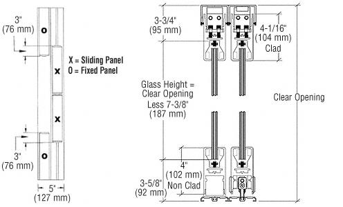 CRL Polished Brass OXXO Format Sliding Door Entrance System - 4" Top and Bottom Square Rail