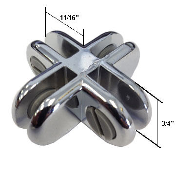 Chrome 4-Way Metal Glass Display Connector for 1/8" and 3/16" Glass