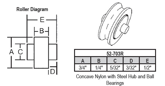 STB Sliding Window Replacement Roller, Concave Nylon Wheel, with Fixed Axle, 3/4" Diameter - Package