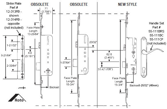 STB Gear Box for Roto Handle Set Assembly, New Style, 1-25/32" Backset