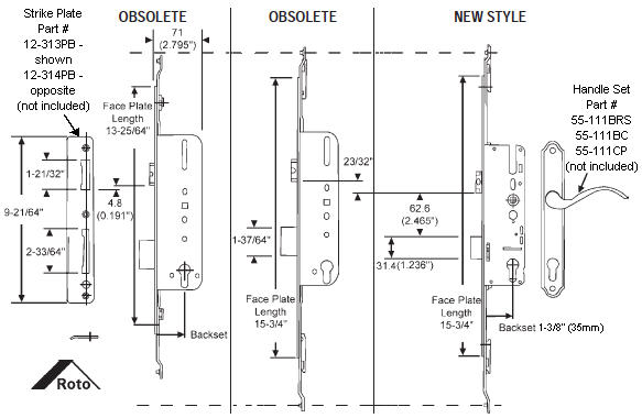 STB Gear Box for Roto Handle Set Assembly, New Style, 1-3/8 Backset