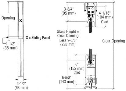 CRL Satin Brass X-/-X Format Sliding Door Entrance System - 4" Square Top 6" Square Bottom Rail