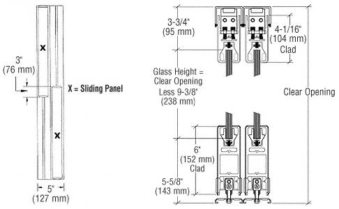 CRL Polished Brass XX Format Sliding Door Entrance System - 4" Square Top 6" Square Bottom Rail