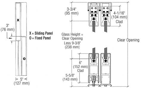 CRL Black XO/OX Format Sliding Door Entrance System - 4" Square Top 6" Square Bottom Rail