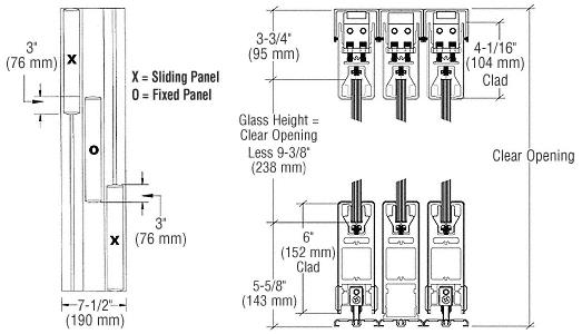 CRL Polished Brass XOX Format Sliding Door Entrance System - 4" Square Top 6" Square Bottom Rail