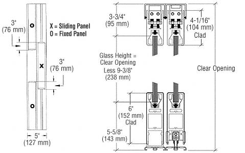 CRL Polished Brass OXO Format Sliding Door Entrance System - 4" Square Top 6" Square Bottom Rail