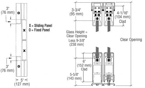 CRL Dark Bronze Anodized OXXO Format Sliding Door Entrance System - 4" Square Top 6" Square Bottom Rail