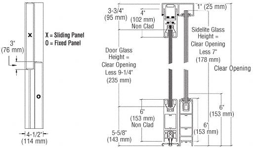 CRL OX/XO Black SSR 6" Bottom and 4" Top Rail Square Sliding Door System