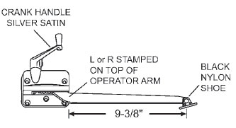STB Casement Window Operator Assembly, Left Hand, Satin Silver, 9-3/8" Arm