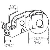 STB Sliding Glass Door Roller, Concave Nylon Wheel, 27/32" Diameter, 17/32" Wide Housing
