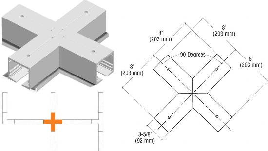 CRL SPS Flanged Manual 4-Way Cross Intersection-Mill Aluminum