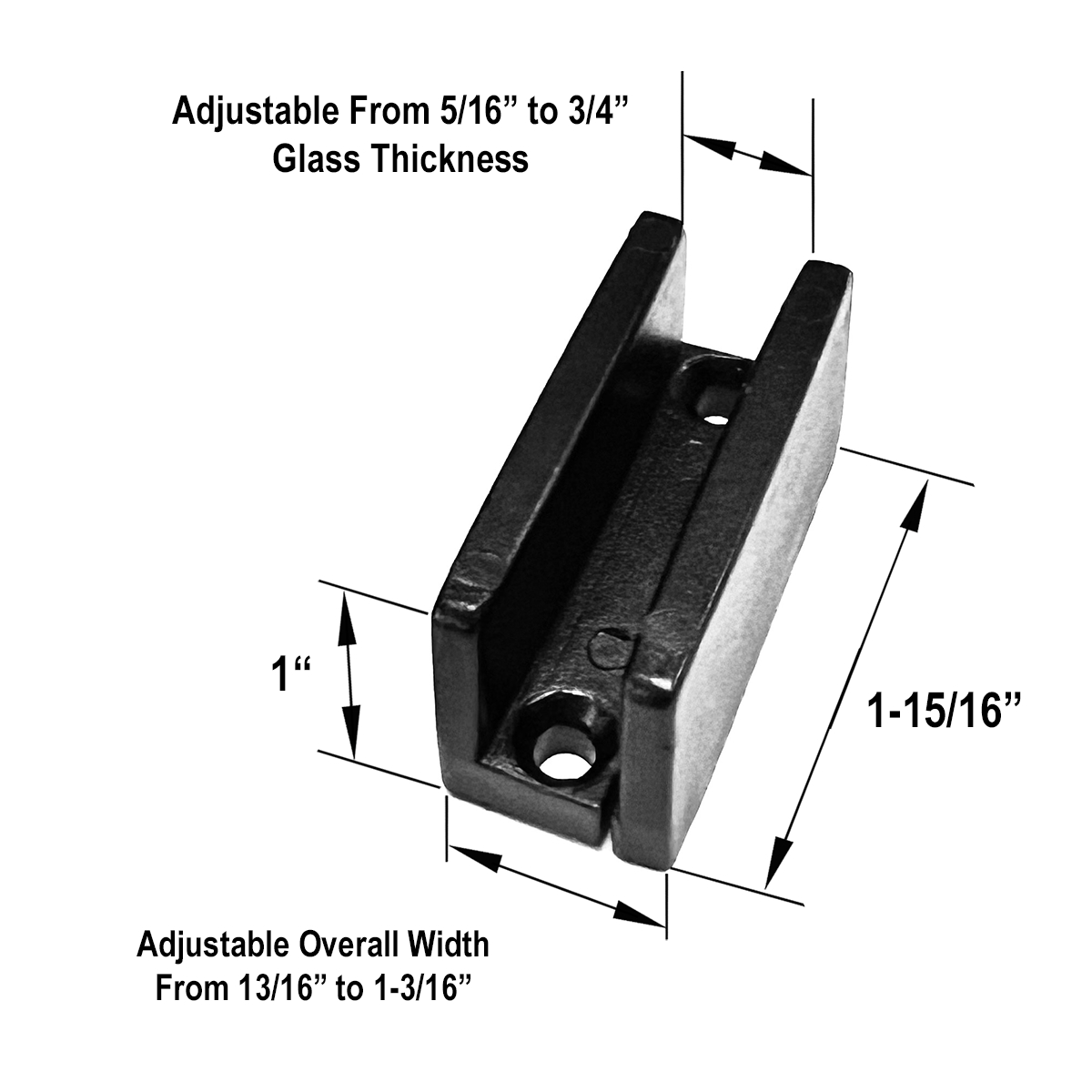 Gordon Glass® Adjustable Sliding Shower Door Bottom Guide for Frameless Glass from 5/16" to 3/4" thick