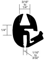 CRL One-Piece Self-Sealing Universal Weatherstrip 1/16" to 3/32" Panel - 3/16" to 1/4" Glass