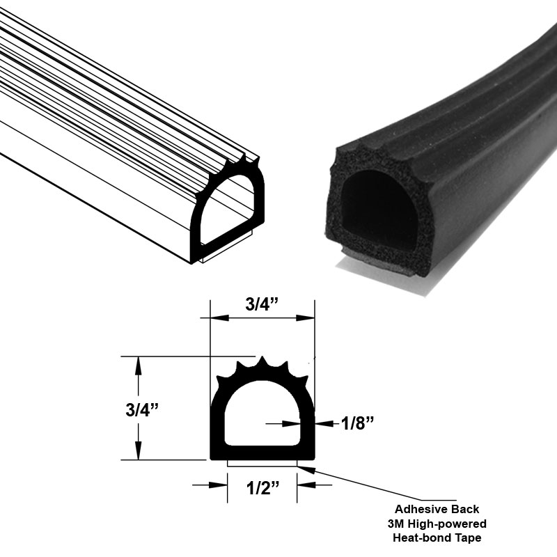 Gordon Glass&#174; Automotive Water and Weather Resistant Adhesive Back Closed Cell Sponge Rubber Seal, Black; 3/4" Height, 3/4" Backing - 10 FT