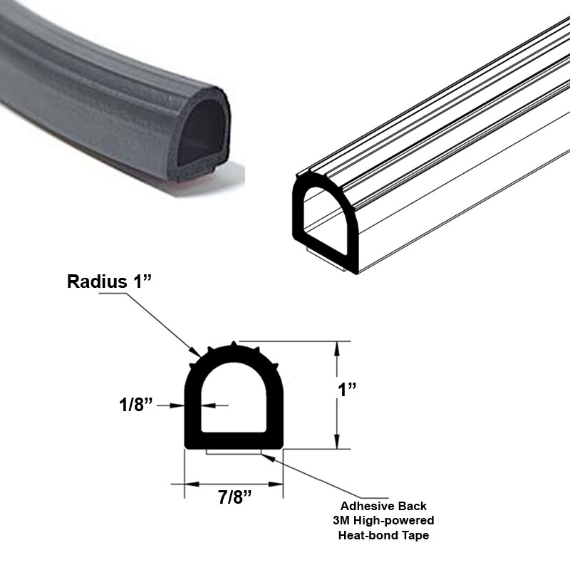 Gordon Glass&#174; Automotive Water and Weather Resistant Adhesive Back Closed Cell Sponge Rubber Seal, Black; 1" Height, 7/8" Backing - 5 FT