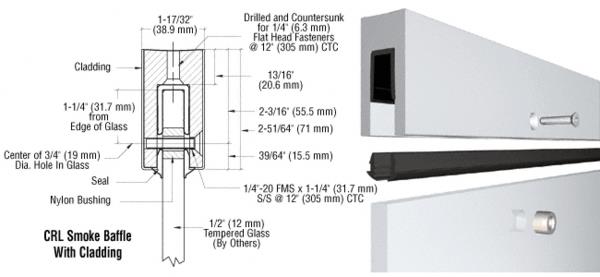 CRL Mill Aluminum Smoke Baffle Base Shoe for 1/2" Glass - 10 Ft