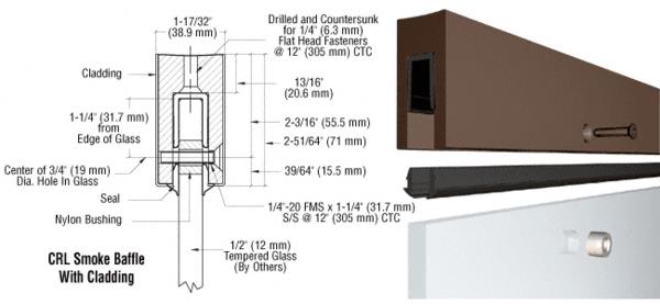 CRL Custom Aluminum Smoke Baffle Base Shoe With Dark Bronze Cladding for 1/2" Glass