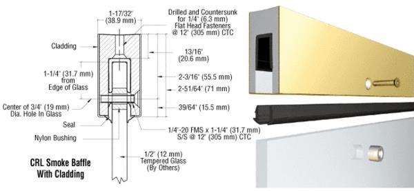 CRL Custom Aluminum Smoke Baffle Base Shoe With Polished Brass Cladding for 1/2" Glass