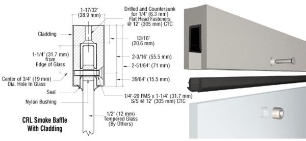 CRL Custom Aluminum Smoke Baffle Base Shoe With Satin Anodized Cladding for 1/2" Glass